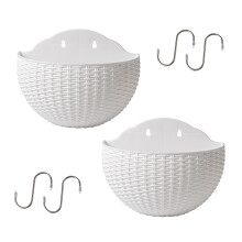 Wall Mount Rattan Basket Wicker Flower Pot Garden Plant-White