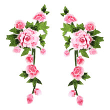 Pair Of Embroidered Floral Applique Patches For DIY-Pink