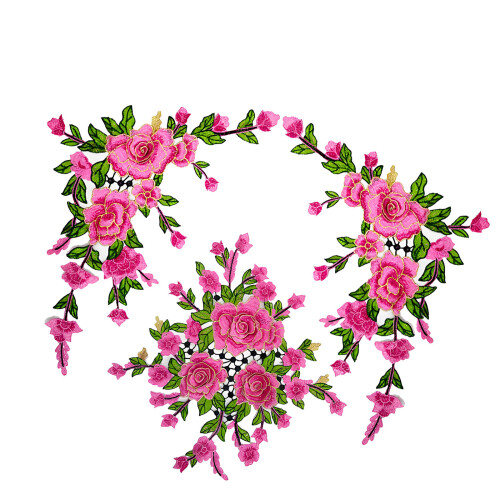 Flower Embroidered Appliques Sewing On Polyester Fabric-Pink