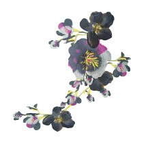 Autocollant brodé de fleurs Soluble dans l'eau, couture sur-Noir