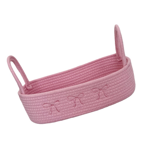 Nordic Style Cotton Rope Storage Bin Bowknot Handle-Pink
