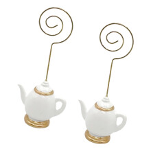2 Stück Goldfolien-Teetassen-Sitzkartenhalter mit-Teekanne