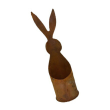 Weathered Metal Bunnies Flower Container Great For Balcony