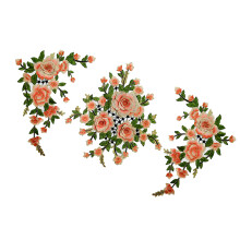 Flower Embroidered Appliques Sewing On Polyester-Ora nge Color