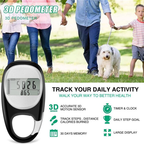 2X Pedometer for Walking, Portable Walking Pedometer 3D Step Counter, Simple Electronic Steps Tracker with Carabiner 2