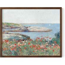 Aquarell-Mohnblumenposter, Holzrahmen, Landschaft