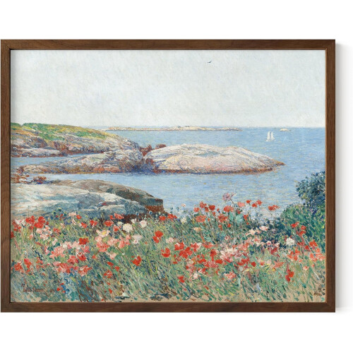 Aquarell-Mohnblumenposter, Holzrahmen, Landschaft