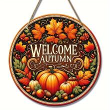 Willkommen Herbst Rundes Wandschild aus Holz 8x8 Zoll