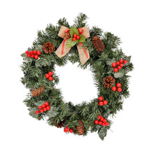 Christmas Wreath with Green Leaves & Red Berries 40 cm