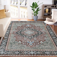 Boho Area Rug 5 x 7 ft Brown Black Non-Slip Machine Washable