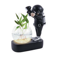 Vaso de vidro hidropônico com astronauta e mergulhador – Ornamento de mesa
