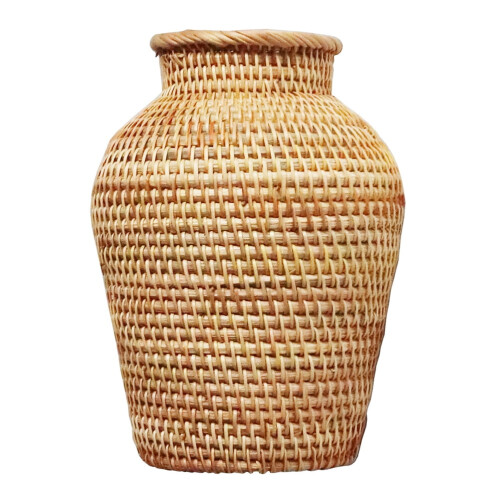 Vaso de rattan na cor madeira, 9x9x21cm