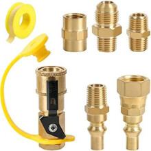 7-Delige Propaan Snelkoppeling Adapterset, 1/4" NPT Snelkoppeling/Afsluitklep Set voor RV-Slangaansluiting