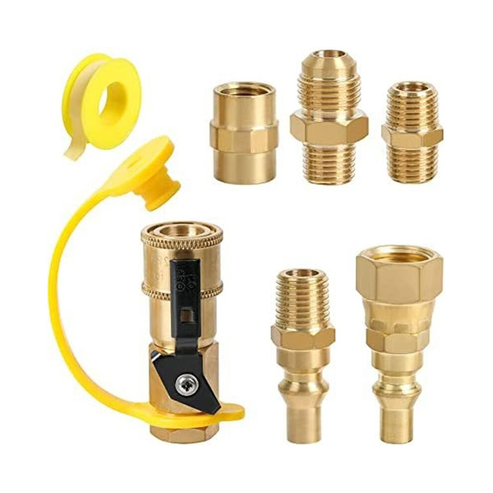 7 Pcs Propane Quick Connect Adapter, 1/4" Npt Quick Connect Disconnect Adapter Shutoff Valve Kit For Hook Rv Hose 6032785951363
