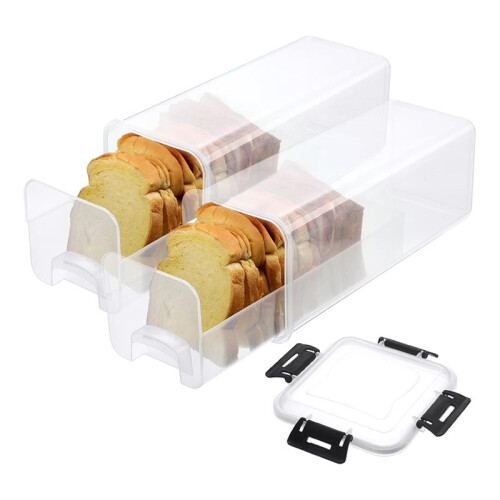 2 Pcs Airtight Bread Storage Container with Tray, Plastic Bread Box for Homemade Bread
