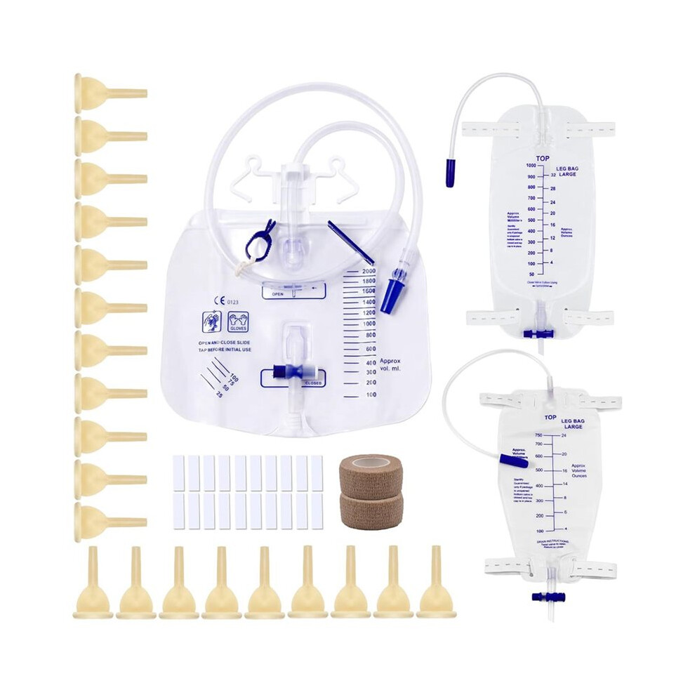 3PCS Catheter Bags for Men Urinary Drainage Bags with Anti-Reflux Chamber Kink-Resistant Thickened Tube 30MM