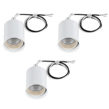 3X E27 Ceramic Screw Base Round LED Light Bulb Lamp Socket Holder Adapter Metal Lamp Holder with Wire White