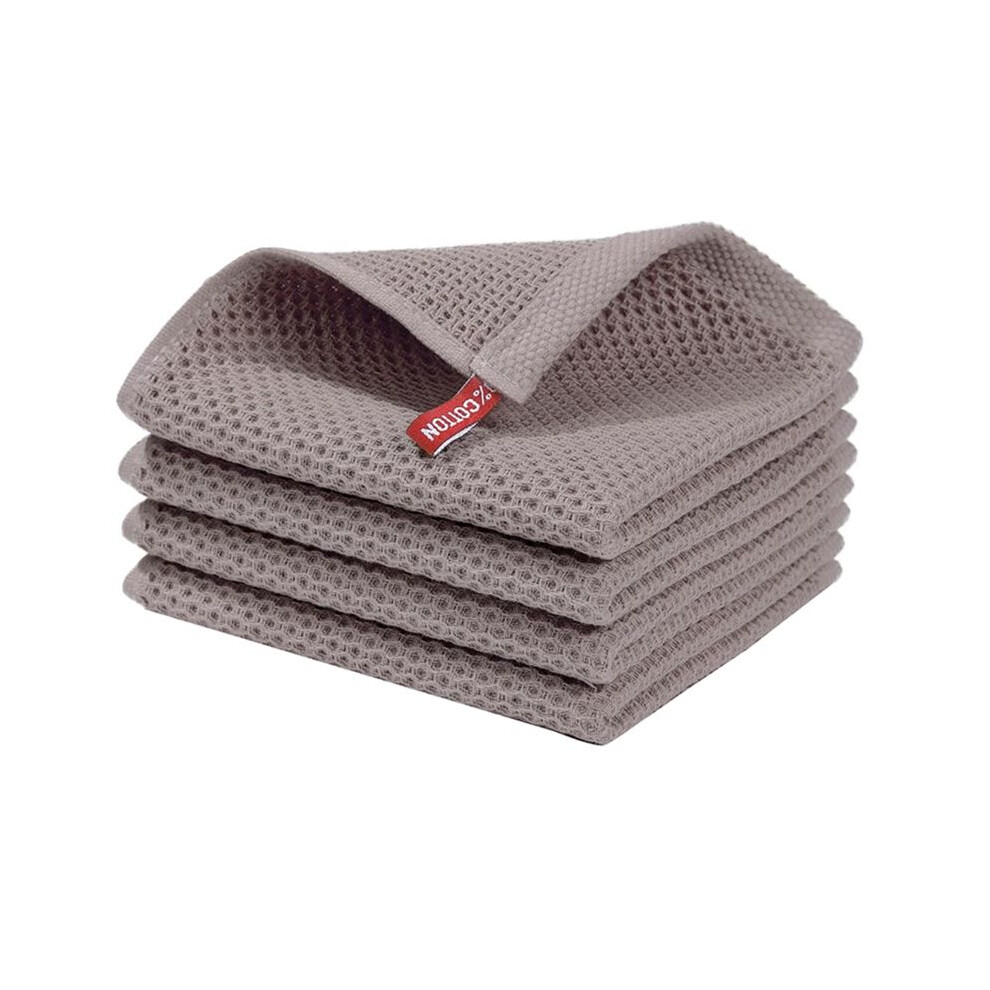 Brown Cotton Waffle-Weave Kitchen Dish Cloths, Ultra Soft Absorbent Quick Drying Dish Towels