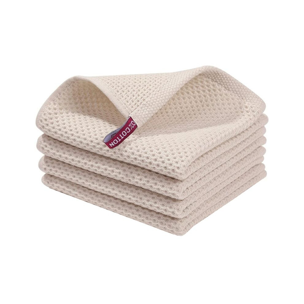 White Cotton Waffle-Weave Kitchen Dish Cloths, Ultra Soft Absorbent Quick Drying Dish Towels Creamy