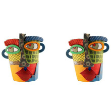 2X Abstract Rainbow Planter, Graffiti Face Planter with Drainage, Flower Plant Pots for Indoor Plants B Large Size