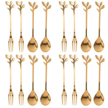 Tableware Gold Leaf Coffee Spoon Fork,16 Pack(8 Spoons 8 Forks) Little Espresso Spoon and Appetizer Dessert Forks Set