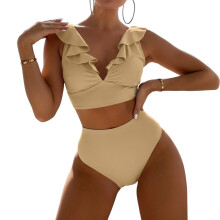 Maillot de bain deux pièces taille haute pour femme,-abricot XL