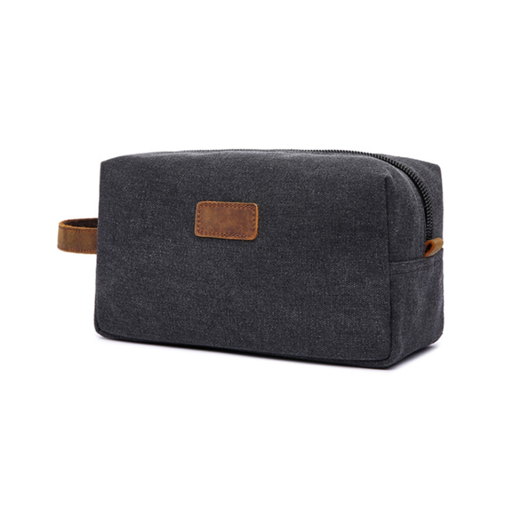 Men's Makeup Bag New Men Travel Toiletry Bag Canvas Leather Makeup Organizer Shaving Storage Pouch Cosmetic Bag Black
