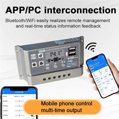PWM Solar Charge Controller Wifi  60A 12V 24V Auto Dual USB Load Discharger Solar Panel Regulator LCD Display 2