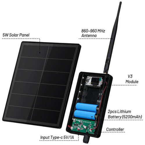 D5 Solar Node with 5V Solar Panel Heltec ESP32 LoRa 32 V3 for WiFi Meshtastic LoRaWAN Built in 5200mAh Battery 2