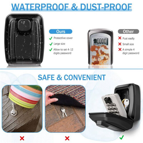 3X Key Box Wall Mounted Large Key Box Secure Outdoor Key Box with 12 Code Rustproof  Heavy Duty Key 1