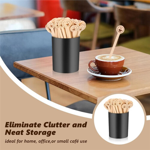 Lot de 100 Agitateurs à Café en Bois de 15 cm avec Support et Bâtonnets Jetables 1
