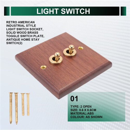 Retro American Industrial Style Light  Socket, Solid Wood Brass Toggle  Plate(2 Open) 1