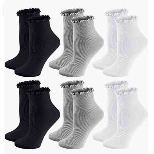 Damen-Rüschen-Knöchelsocken, 6er-Pack