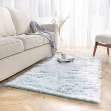 Faux Sheepskin Area Rug 3 x 5 ft Rectangle Turquoise White