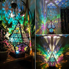 Wooden Bohemian Floor Lamp 3D Colour Projection