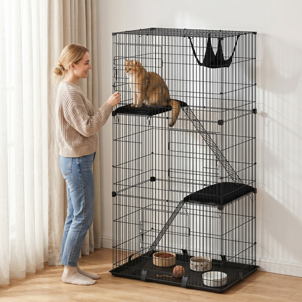 PawHut Large 3-Tier Cat Cage W/ Hammock - Black - Image 3