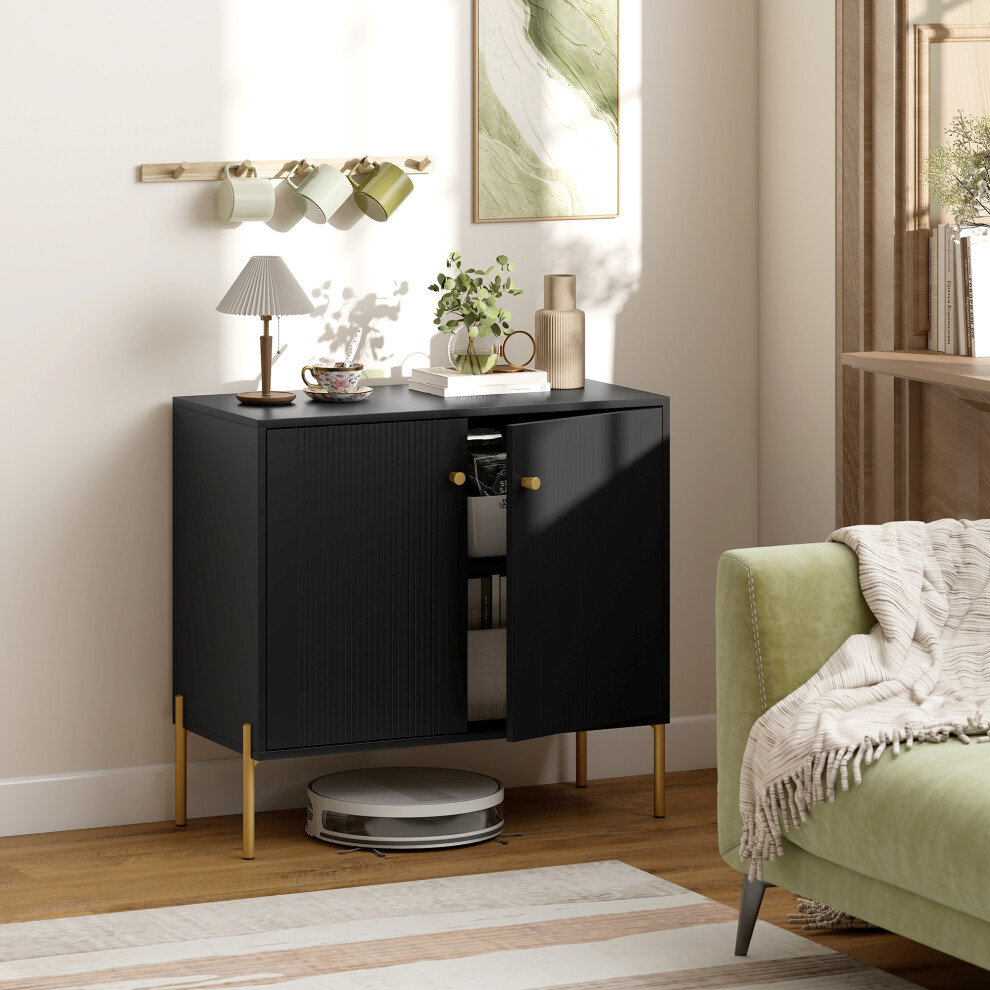 Homcom Modern Sideboard Buffet Cabinet With Fluted Doors, Coffee Bar Cabinet Brown
