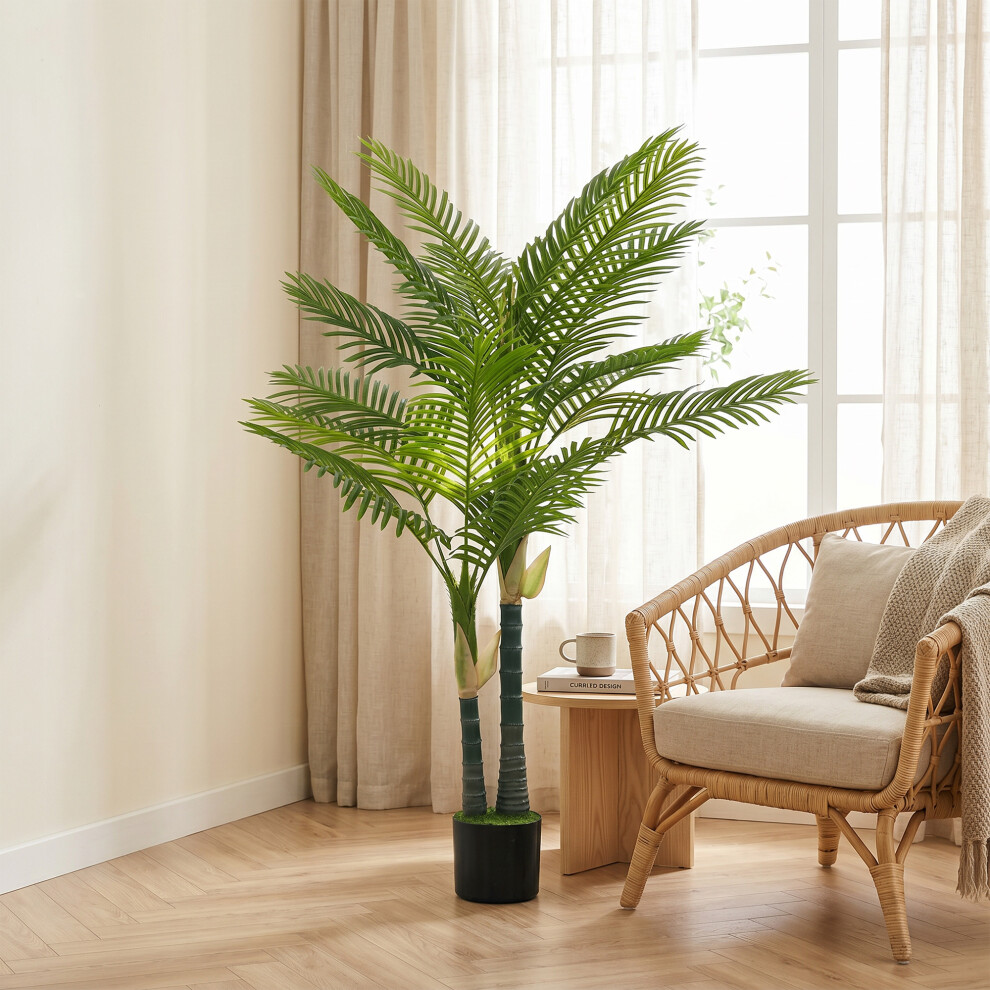 Homcom 150Cm Artificial Palm Tree With 16 Peva Leaves In Pot, Green