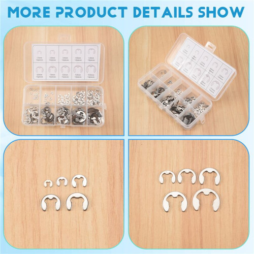 120 PCS 304 Rostfritt StåL E Clip Bricka Sortimentssats för AxelfäSte M1.5-M10 2