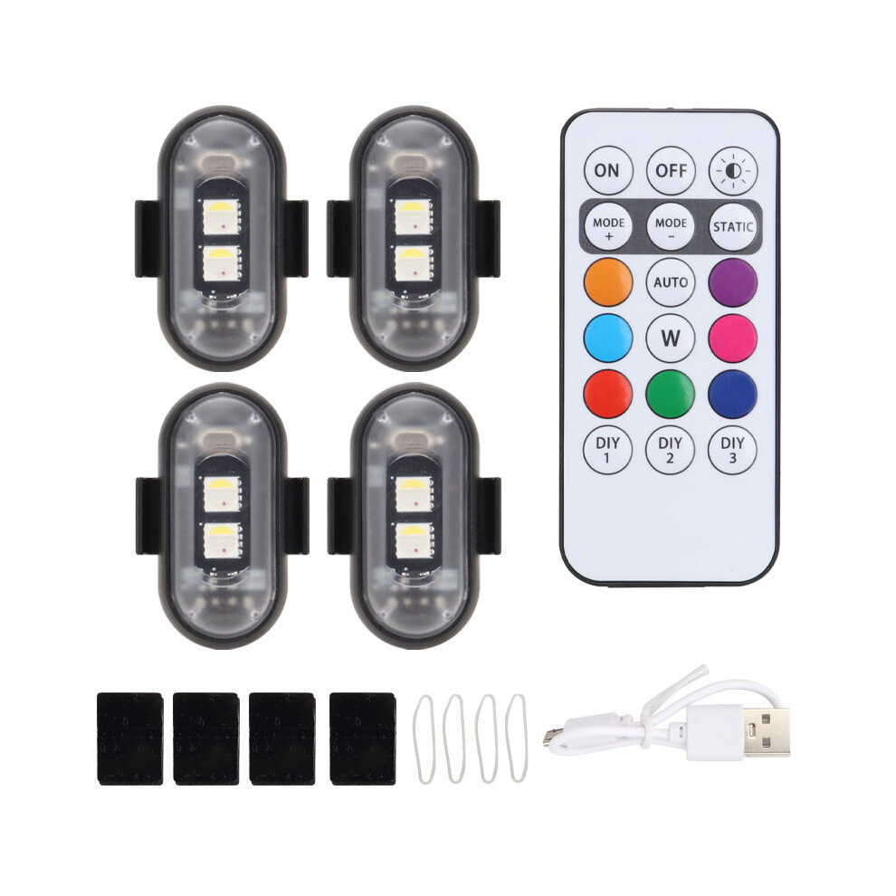 4Pcs Wireless Led Strobe Lights With Remote Control, 8 Colors Usb Charing Waterproof Emergency Warning Lights 9050643123575