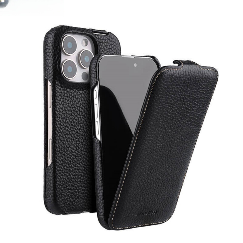 Melkco Compatible For Iphone 16 Genuine Cow Leather+Pc Phone Case Vertical Flip Litchi Texture Protective Cover 9050643119745