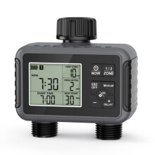 Garten-Wasser-Timer mit zwei Ausgängen, grau, IPX5, großes LCD-Display