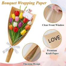 100 Pcs Flower Bags for Bouquets, with 50 Floral Card Holders, Ribbons and Scissors Floral for Florist Wrap Supplies