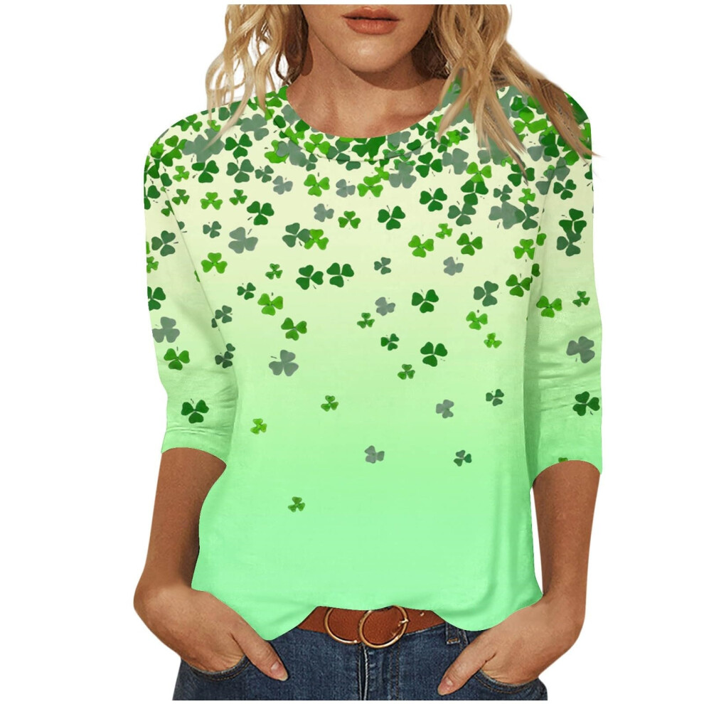 Women  Patricks Day Shirt 3/4 Sleeve Tshirt Blouses-Yellow XL