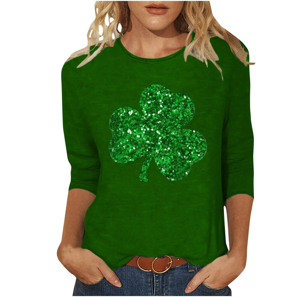Women  Patricks Day Shirt 3/4 Sleeve Tshirt-light green S
