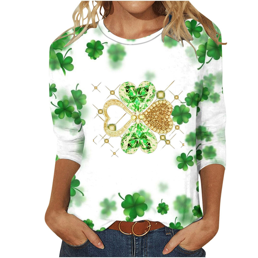 Women  Patricks Day Shirt 3/4 Sleeve Tshirt Blouses-Gold S