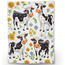 Flanell-Tagesdecke mit Kuh- und Blumenmuster, 203 x 152 cm