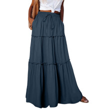 Maxi Skirts for Women A Line Tiered Long Skirt Elastic-Blue XXL