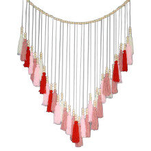 Handmade cotton macrame wall tapestry with wood beads and