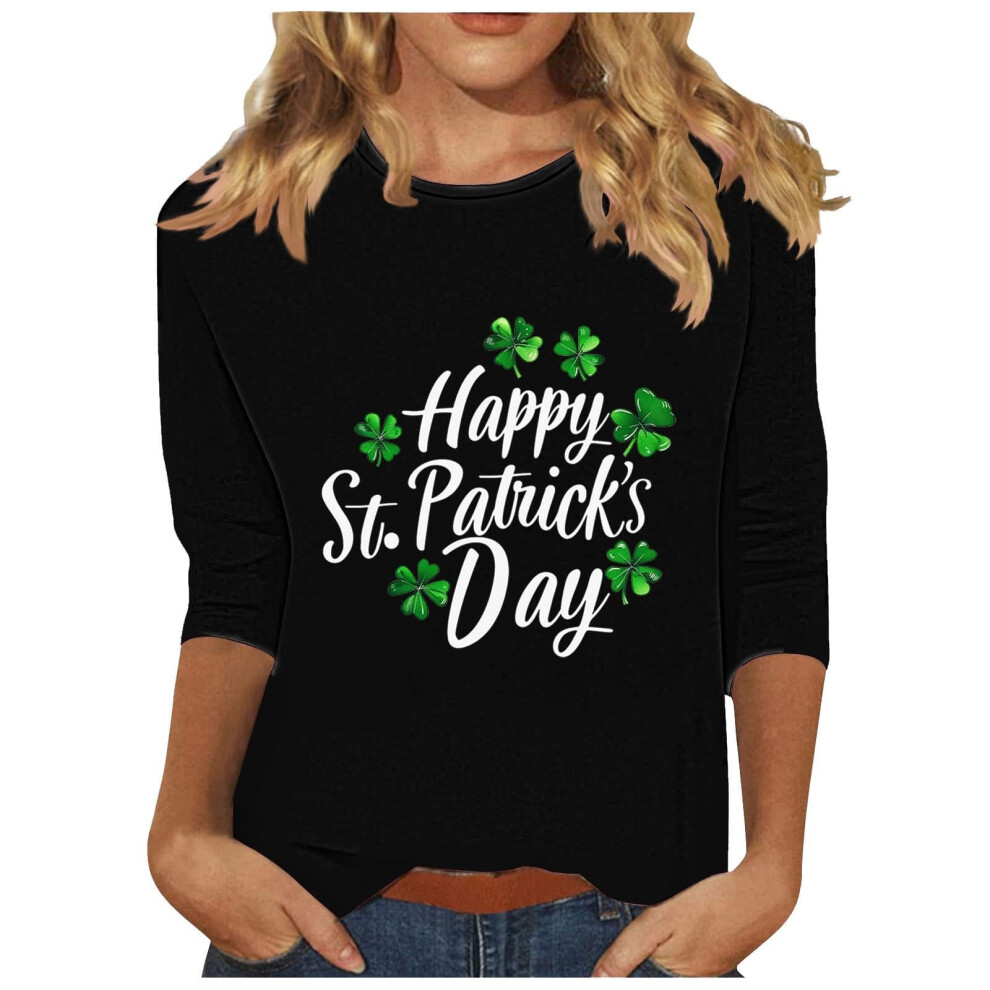 t Patricks Day Shirt Women  3/4 Sleeve   Tops-Turquoise XXL